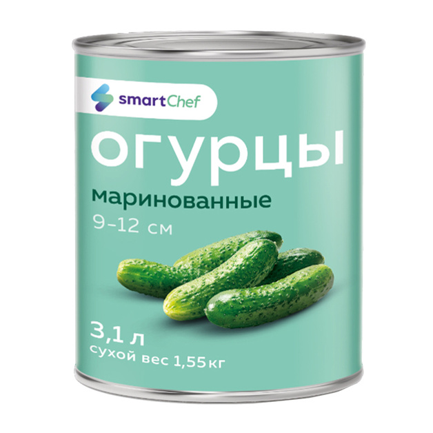 Огурцы Smart Chef Маринованные 9-12см Индия 3,1л Сухой Вес 1,55кг ж/б