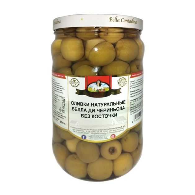 Оливки Белла Ди Чериньола Bella Contadina Гигант без Косточки 1,7л Сух. Вес 800г