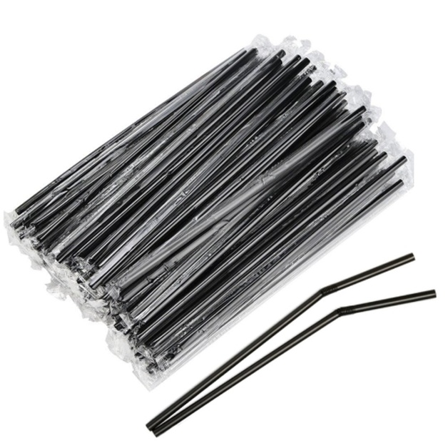 Трубочки с Изгибом Черные в Индивидуальной Упаковке 700шт