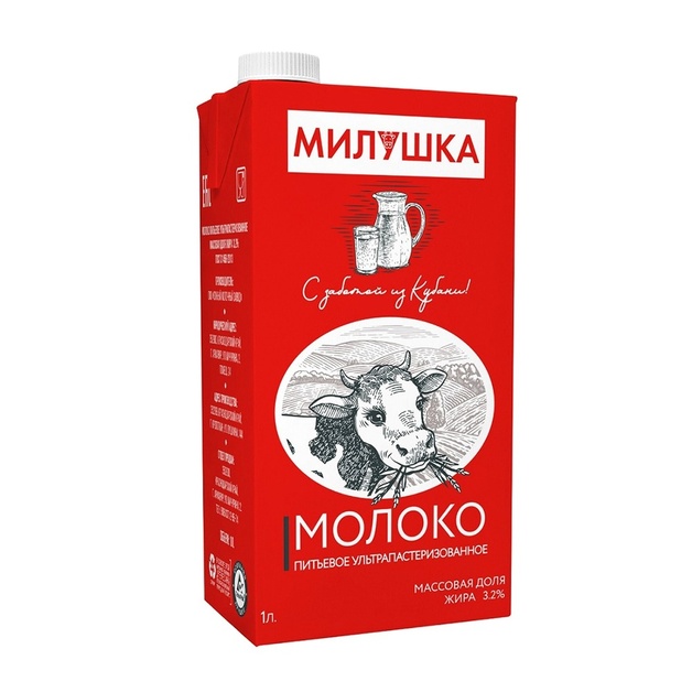 Молоко Милушка Ультрапастеризованное 3,2% 1л с Крышкой