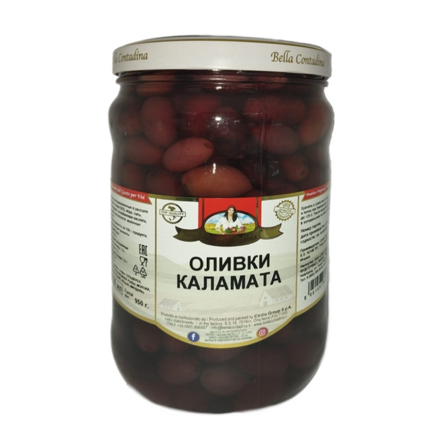 Оливки Каламата Bella Contadina с Косточкой 1,7л Сух. Вес 950г