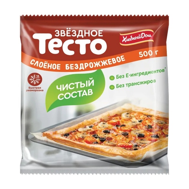 Тесто Слоеное Хлебный Дом Бездрожжевое Звездное 500г