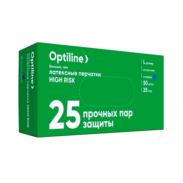 Перчатки Латексные Optiline Голубые р.L 50шт