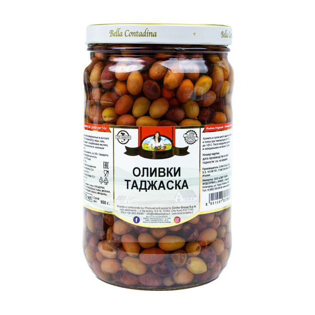Оливки Таджаска Bella Contadina с Косточкой 1,7л Сух. Вес 950г