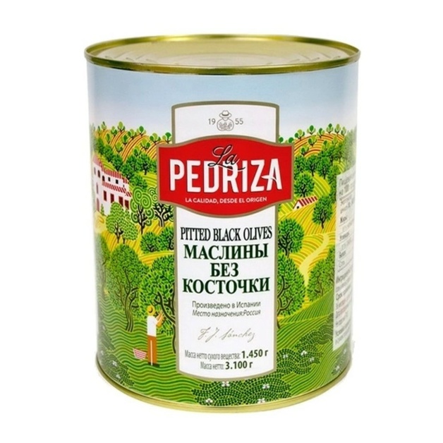 Маслины La Pedriza без Косточки 3,1кг Сухой Вес 1,45кг ж/б