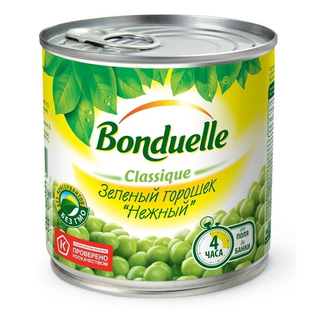 Горошек зеленый Bonduelle нежный ж/б Бондюэль 425 мл