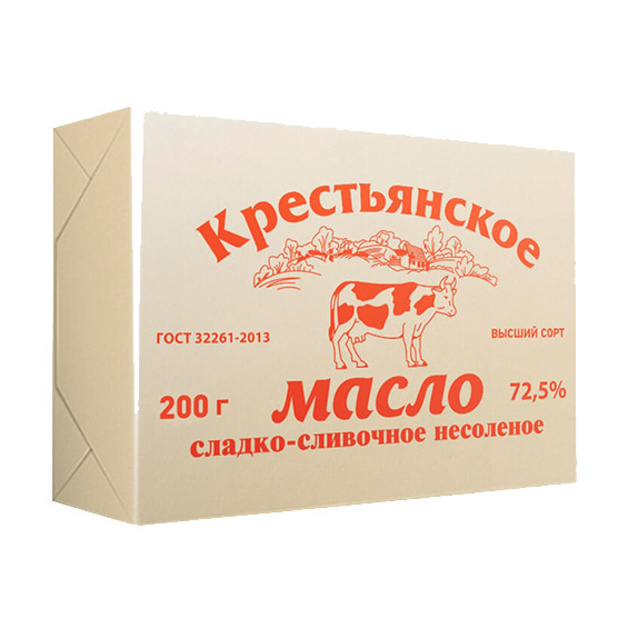 Масло сладко-сливочное 72,5% Крестьянское гост «ММЗ» - 200 г