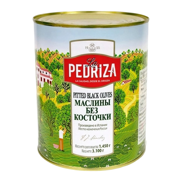 Маслины La Pedriza без Косточки 3,1кг Сухой Вес 1,45кг ж/б