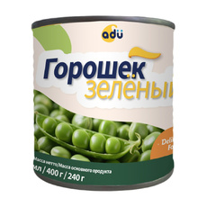 Горошек Зеленый Adu Консервированный Китай 425мл Сухой Вес 240г ж/б