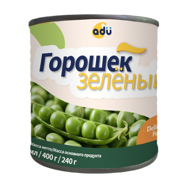 Горошек Зеленый Adu Консервированный Китай 425мл Сухой Вес 240г ж/б