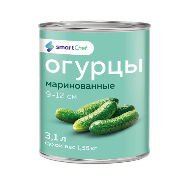 Огурцы маринованные 9-12 см «Smart Chef» (Индия) - 3100 мл (сух. вес 1,55 кг)