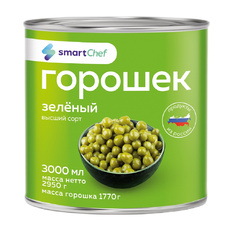 Горошек Зеленый Smart Chef Отборный 3л Сухой Вес 1,77кг ж/б