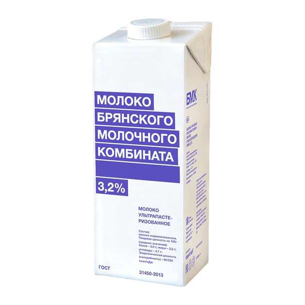 Молоко БМК Ультрапастеризованное ГОСТ 3,2% 975мл Tba Sguare