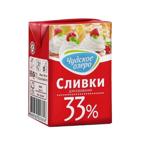 Сливки Чудское Озеро Крем для Взбивания 33% 200мл
