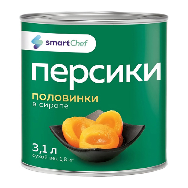 Персики Smart Chef Половинки в Сиропе 3,1л Сухой Вес 1,8кг*
